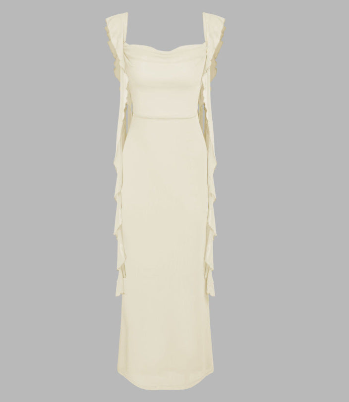 Kanten Sling Rugloze Mode Ruffles Lint Jurk