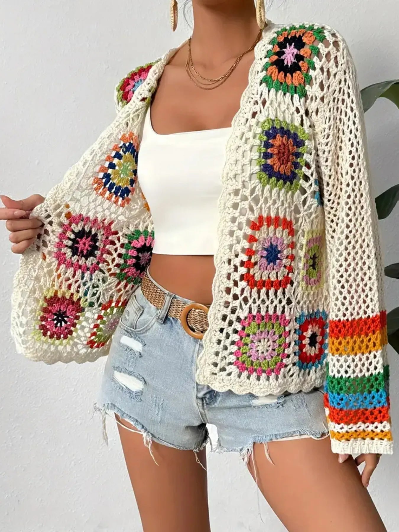 Color Plaid Crocheted Handmade Top Women's Clothing