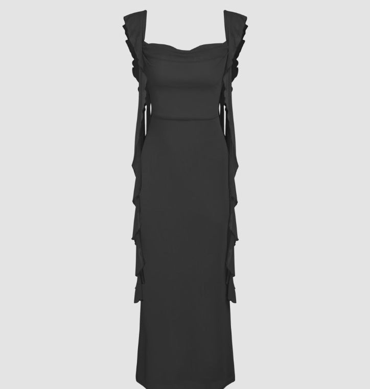 Kanten Sling Rugloze Mode Ruffles Lint Jurk