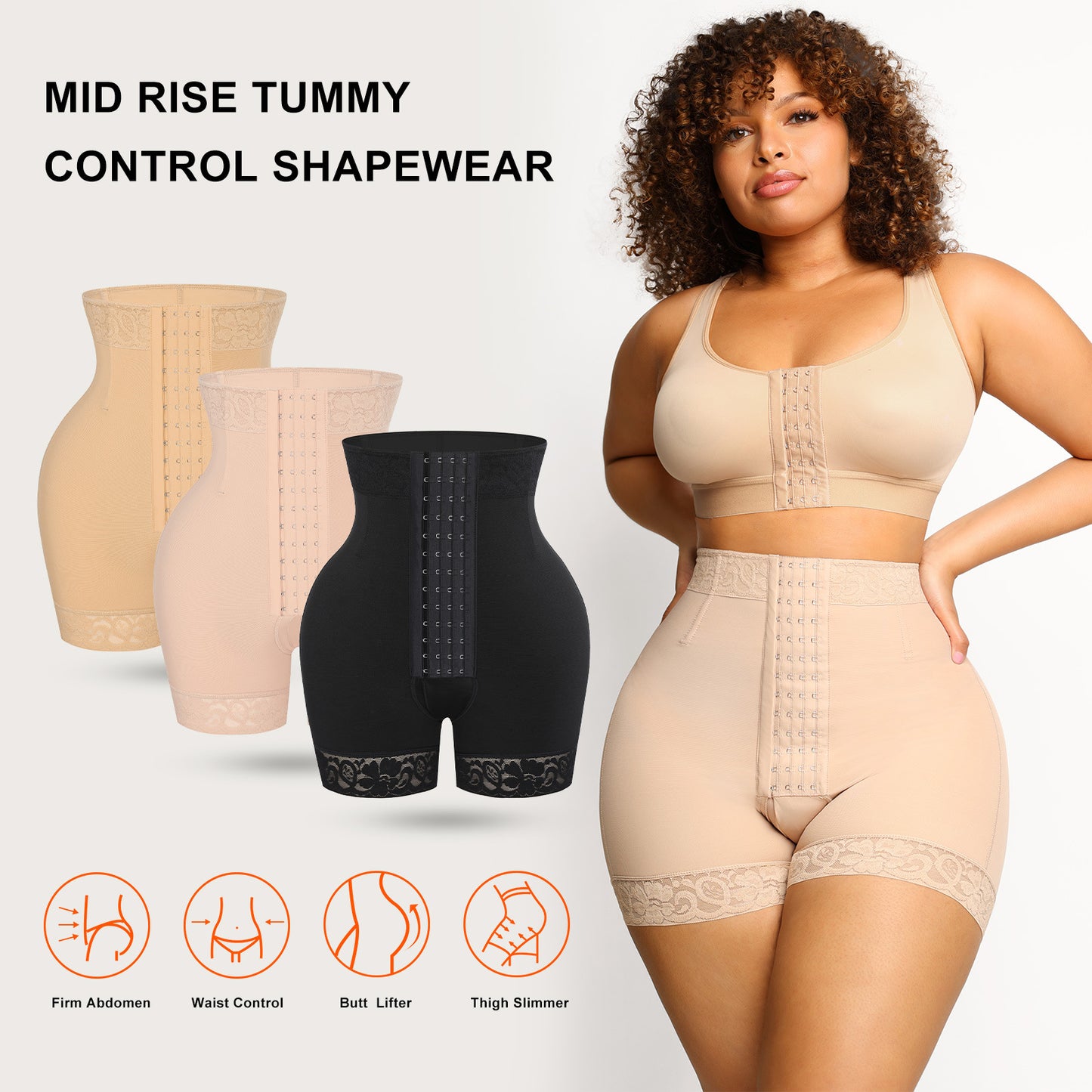High Waist 3 Breasted Tight Belly Trimming Butt-lift Underwear