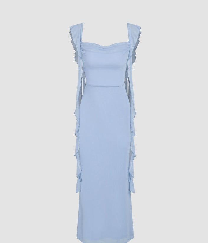 Kanten Sling Rugloze Mode Ruffles Lint Jurk