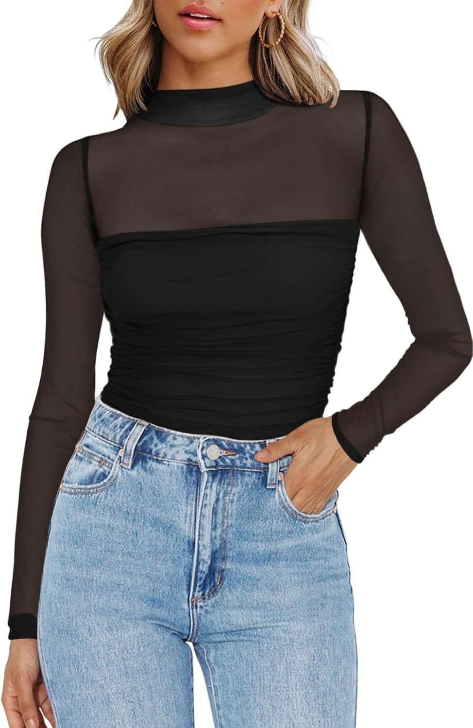 Sheer Elegance™ Mesh Long Sleeve Top