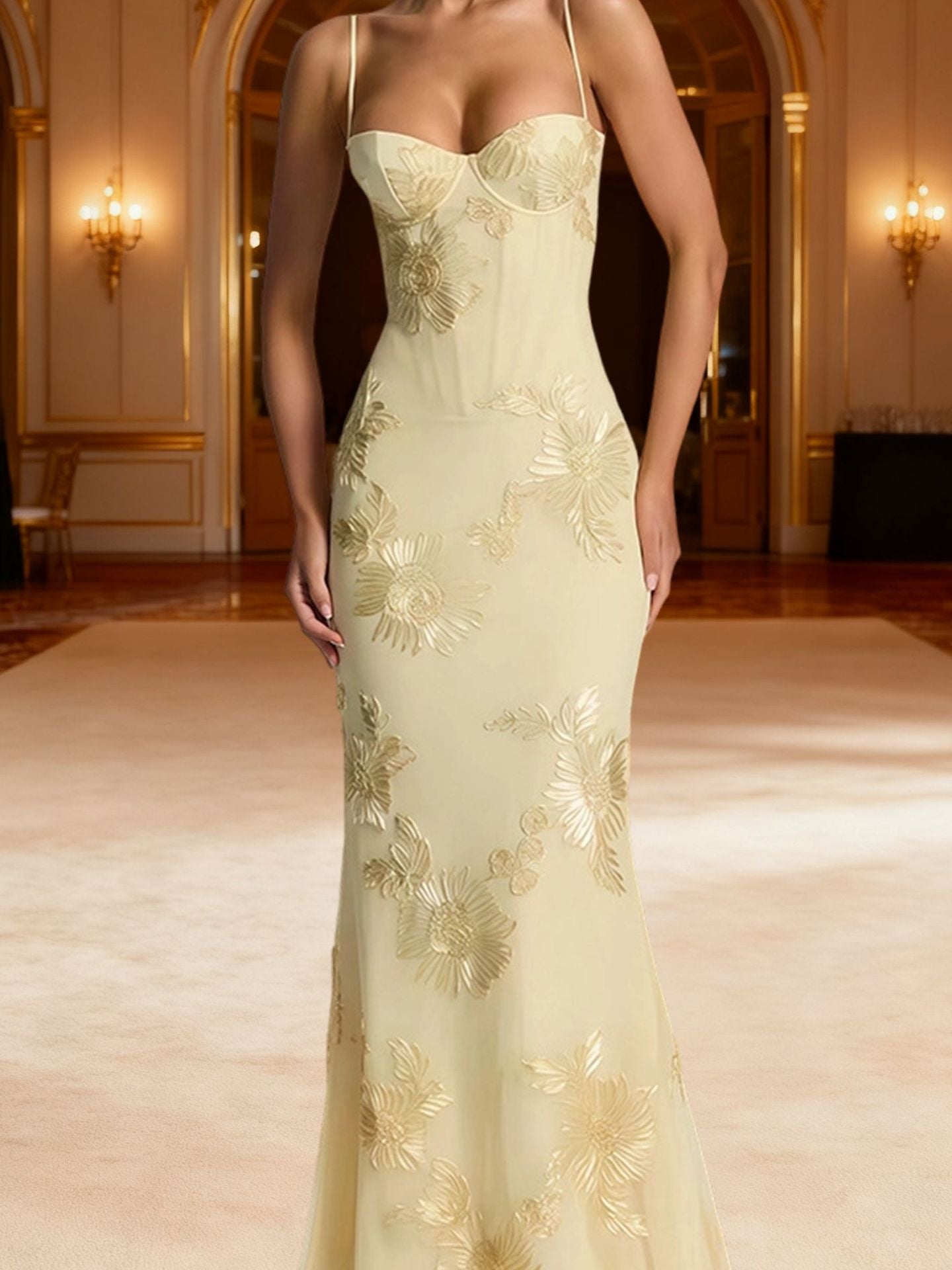 GOLDEN BLOOM™ EMBROIDERED EVENING GOWN