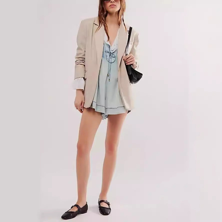 V-hals mouwloze denim romper
