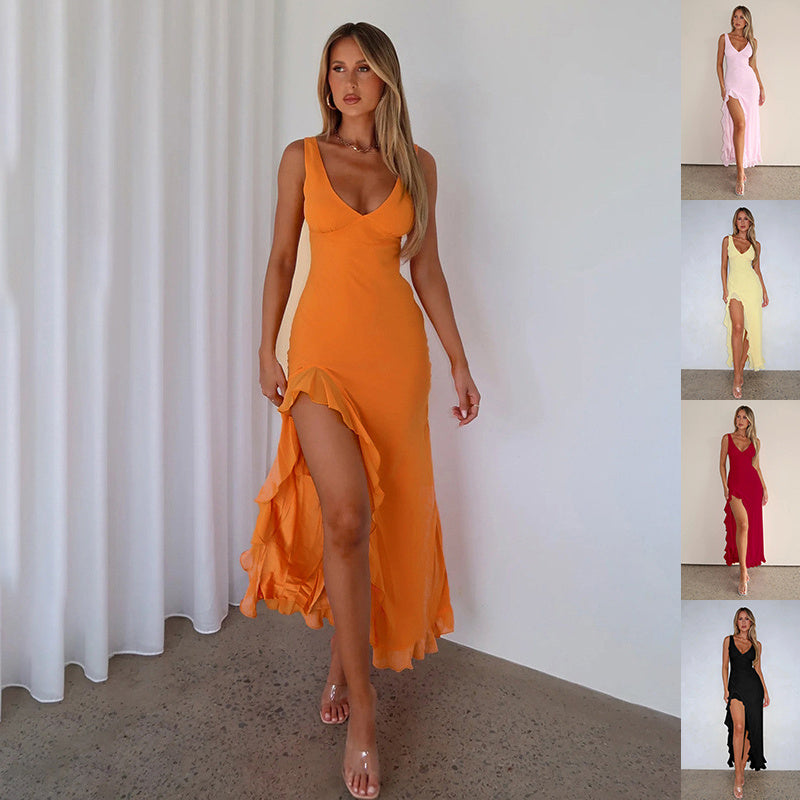 Solara Ruffle Slit Dress