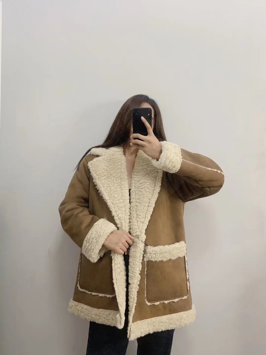 Manteau en daim et peau lainée CozyLuxe™