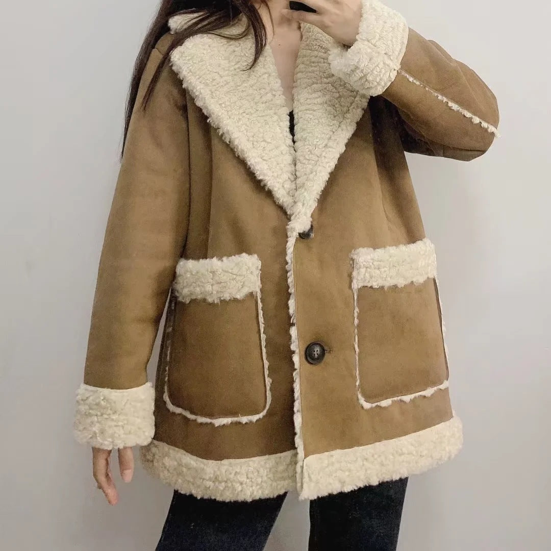 CozyLuxe™ Shearling Suede Coat – Véda Élégance