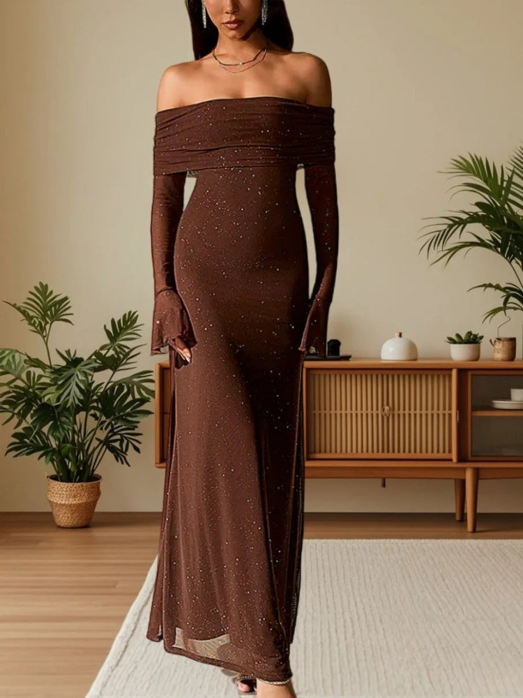 Robe Velora Luxe à épaules dénudées et paillettes