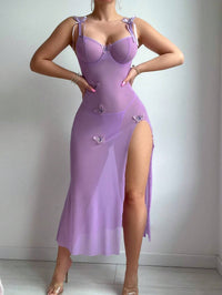 Dessous-Nachtwäsche-Kleid mit Schlitz und Bügel und Schmetterlingsmotiv