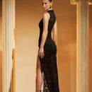 Hollow Out Lace Sleeveless Slim Fit High Slit Dress