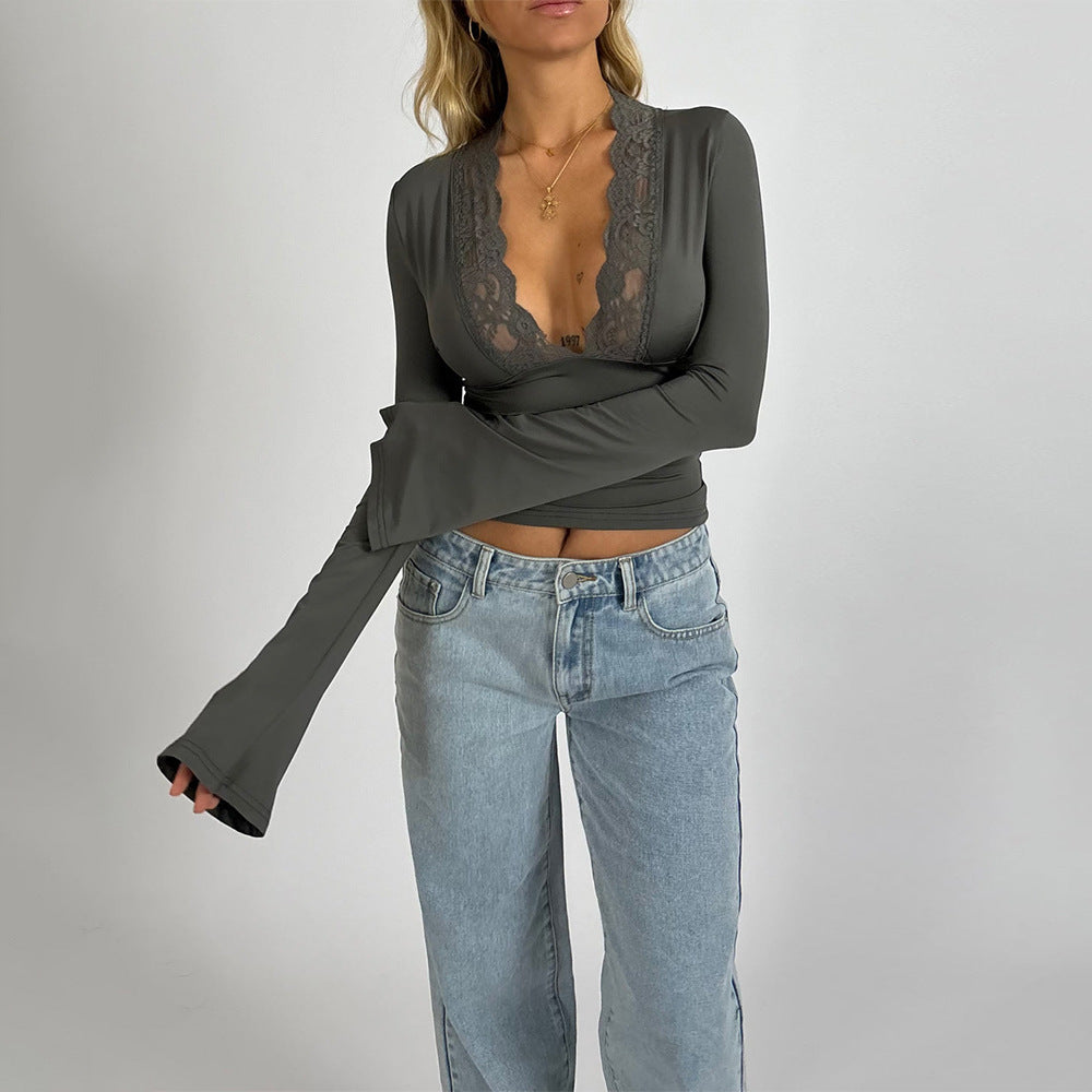 LuxeLace V-Neck Blouse