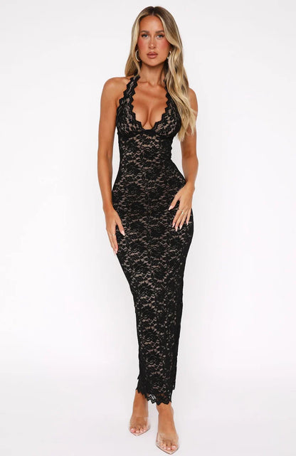 Noir Enchanté™ Black Lace Maxi Dress