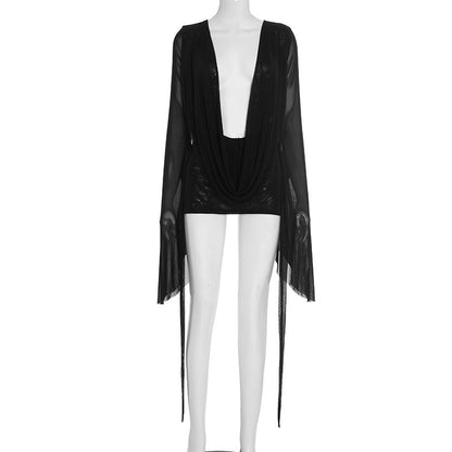 Azure Drama Backless Mini Dress