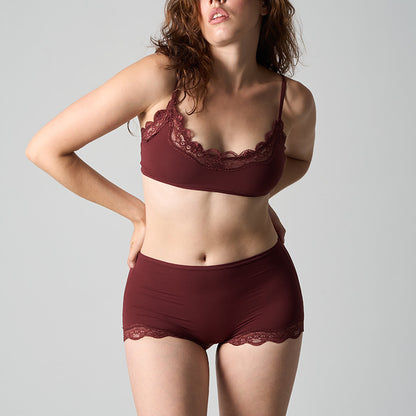 Women 2 Piece Lace Lingerie Set Pullover Removable Padded Bralette Sexy Boyshort Panties PJ Set