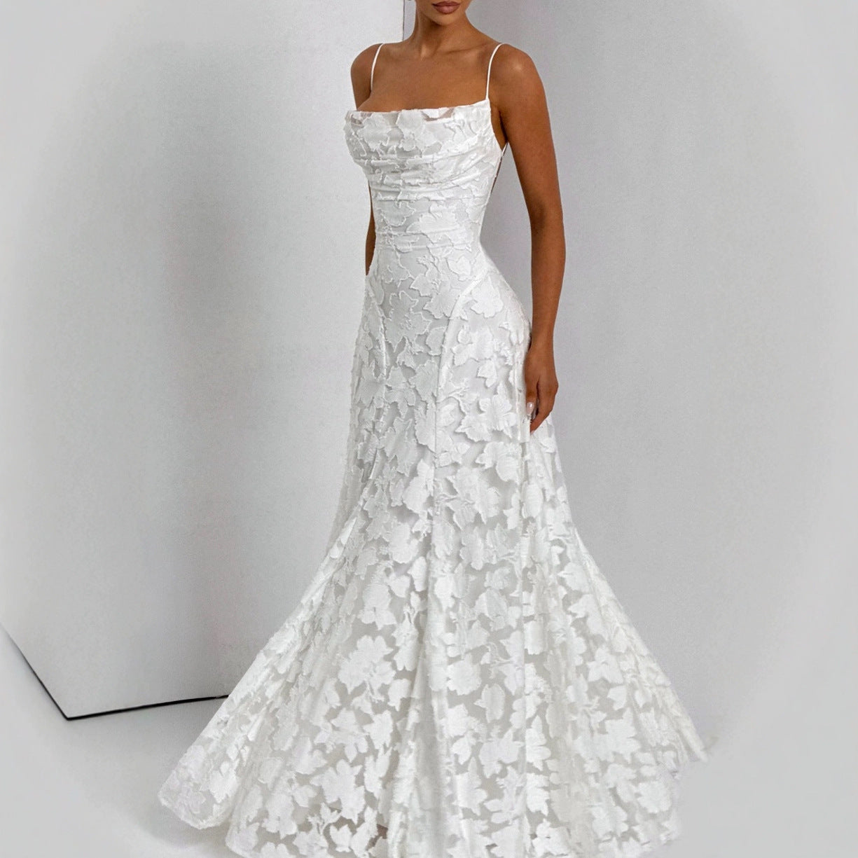 Rosé Lumière™ Lace-Up Backless Maxi Dress