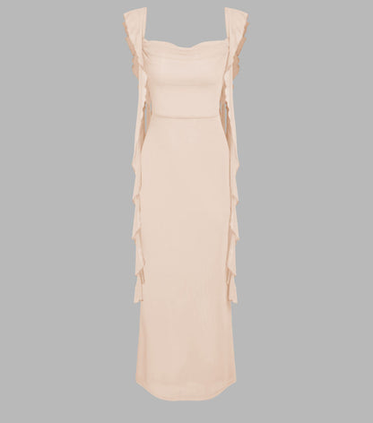 Kanten Sling Rugloze Mode Ruffles Lint Jurk