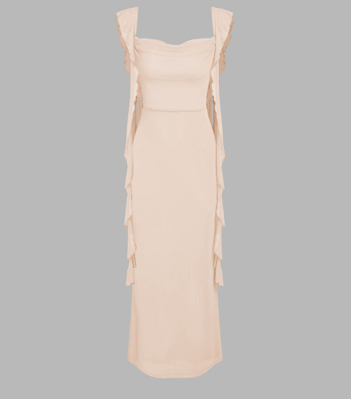 Lace Sling Backless Fashion Ruffles Ribbon Dress