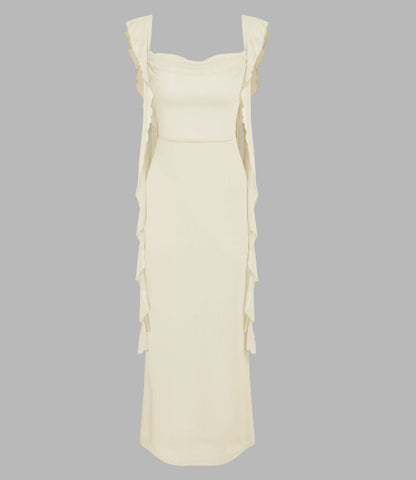 Kanten Sling Rugloze Mode Ruffles Lint Jurk