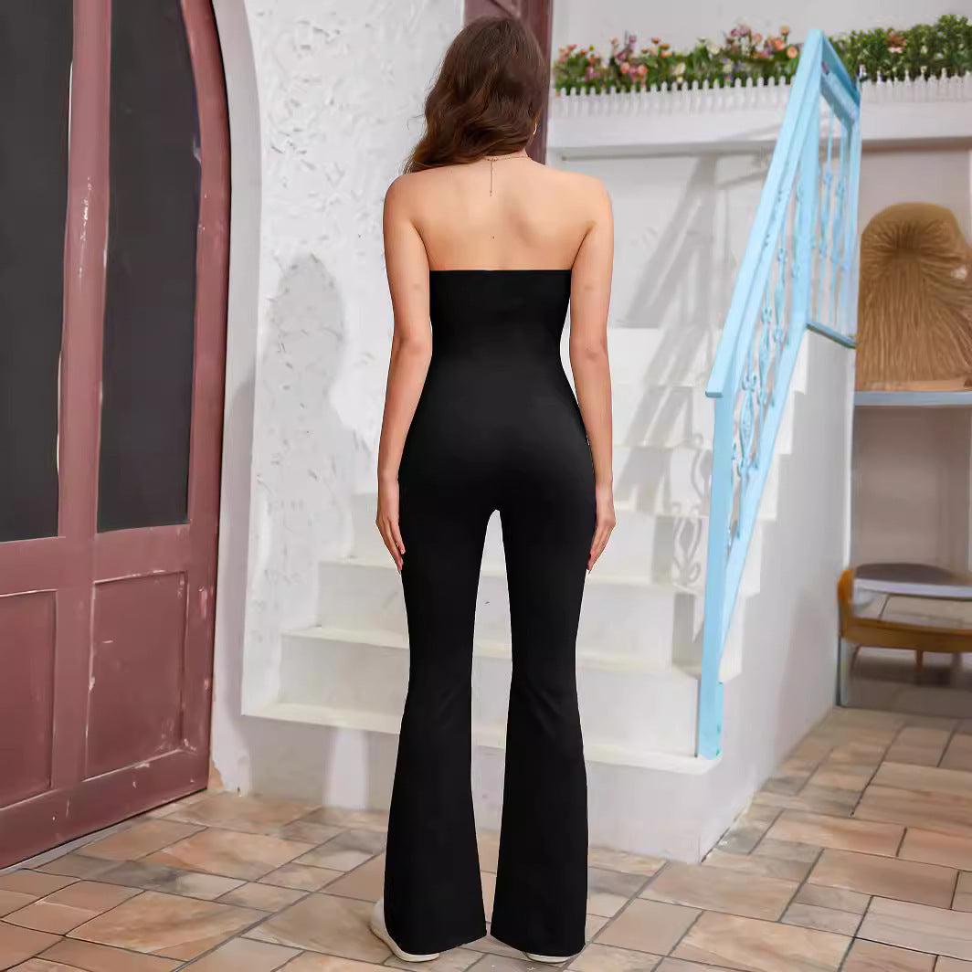 Strapless Tube Top Flared Fit One-piece Jumpsuit