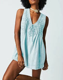 V-neck Sleeveless Denim Romper