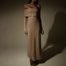Strapless Long Sleeve Slim Rhinestone Noble Dress