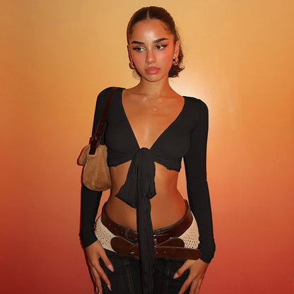DesireTie™ Deep V Long-Sleeve Wrap Top