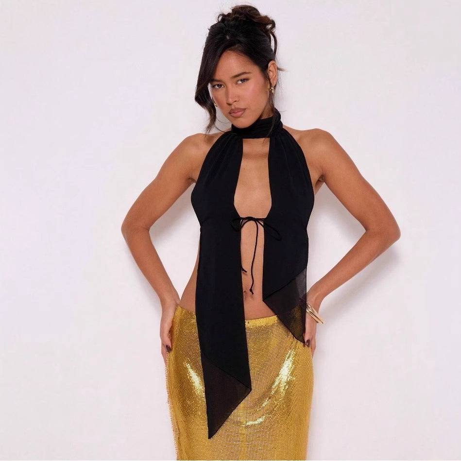 Haut dos nu à lacets en velours Halter™