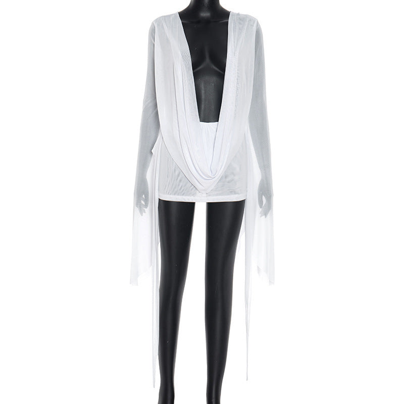 Azure Drama Backless Mini Dress