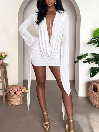 Azure Drama Backless Mini Dress