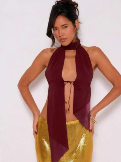 Haut dos nu à lacets en velours Halter™