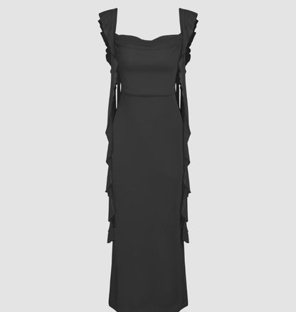 Kanten Sling Rugloze Mode Ruffles Lint Jurk