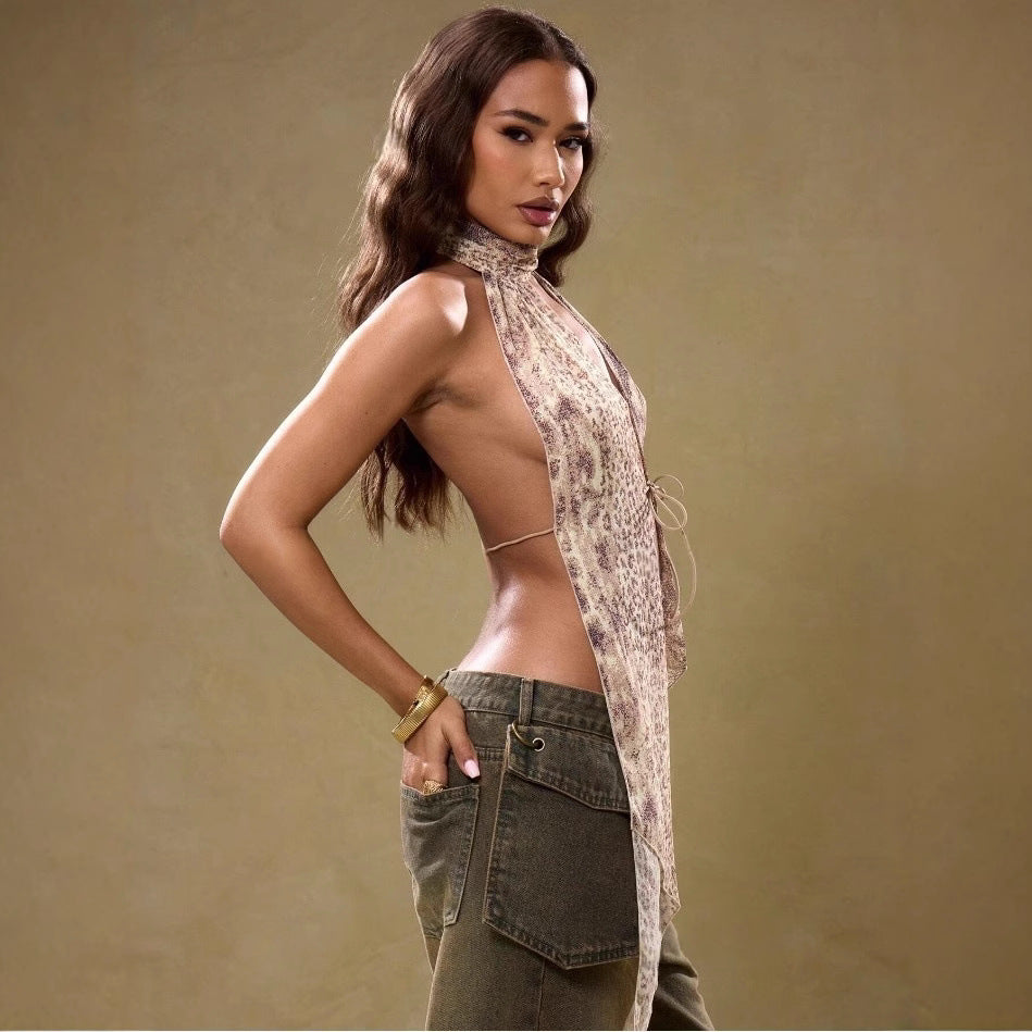 Haut dos nu à lacets en velours Halter™