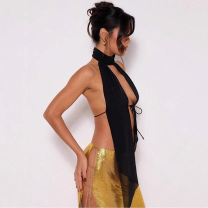 Haut dos nu à lacets en velours Halter™