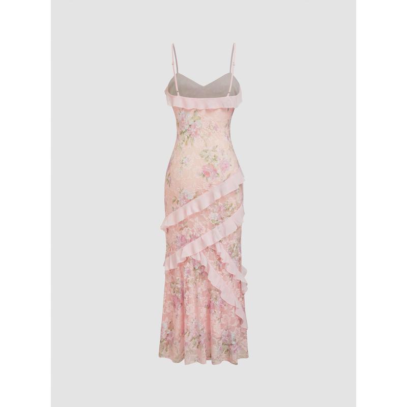 Robe longue Blossom Elegance à ourlet en dentelle