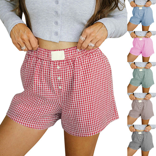 Losse, casual katoenen geruite shorts voor dames