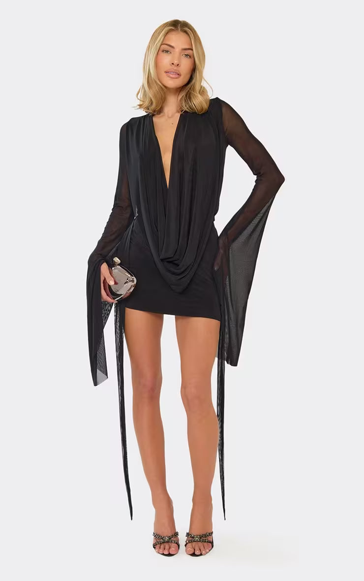 Azure Drama Backless Mini Dress
