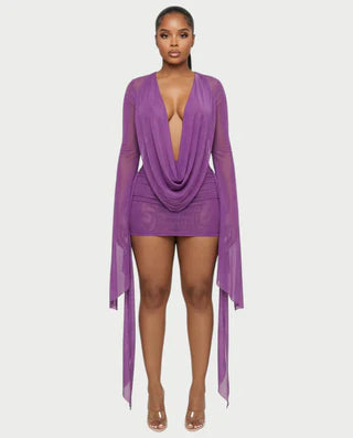 Azure Drama Backless Mini Dress