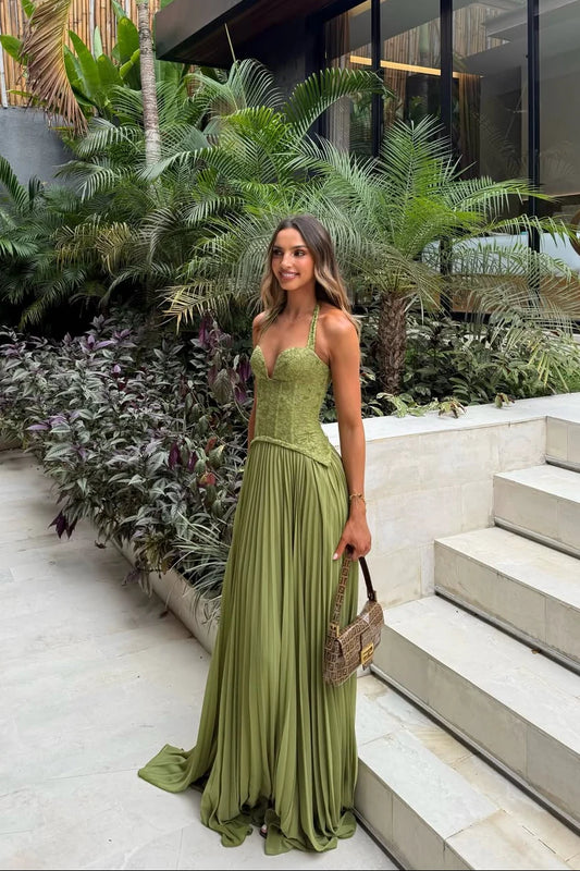 Robe longue plongeante à licou Olive Muse™