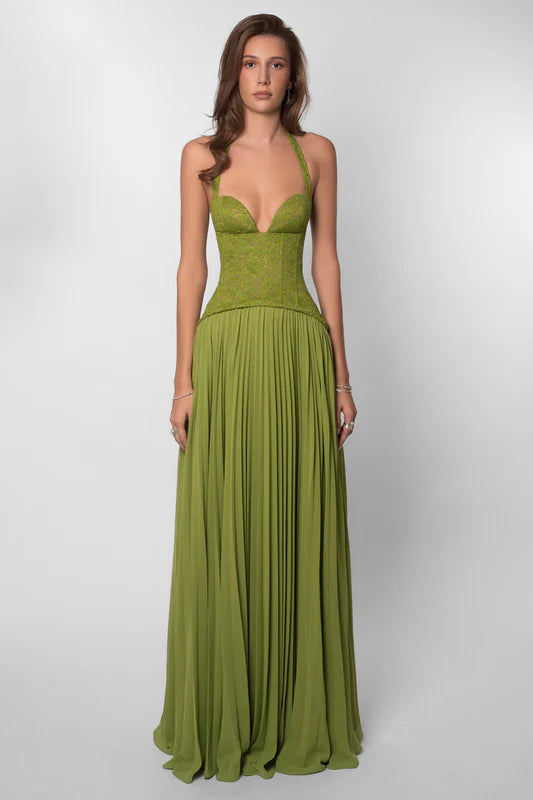 Olive Muse™ Plunge Halter Maxi Dress