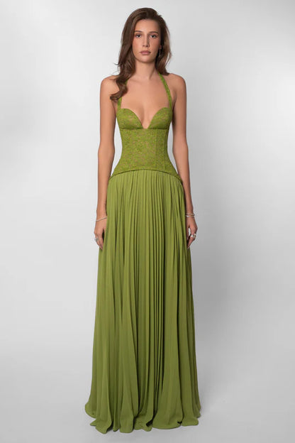 Olive Muse™ Plunge Halter Maxi Dress