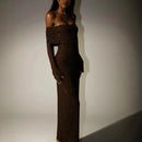 Strapless Long Sleeve Slim Rhinestone Noble Dress