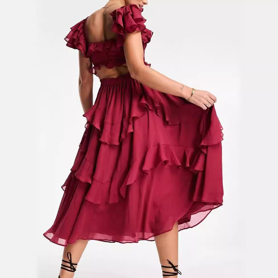 Ruffled Short-Sleeved Dress