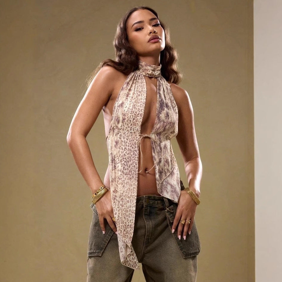 Haut dos nu à lacets en velours Halter™