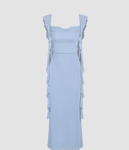 Kanten Sling Rugloze Mode Ruffles Lint Jurk