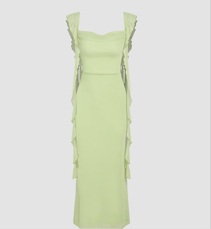 Kanten Sling Rugloze Mode Ruffles Lint Jurk