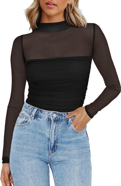 Sheer Elegance™ Mesh Long Sleeve Top