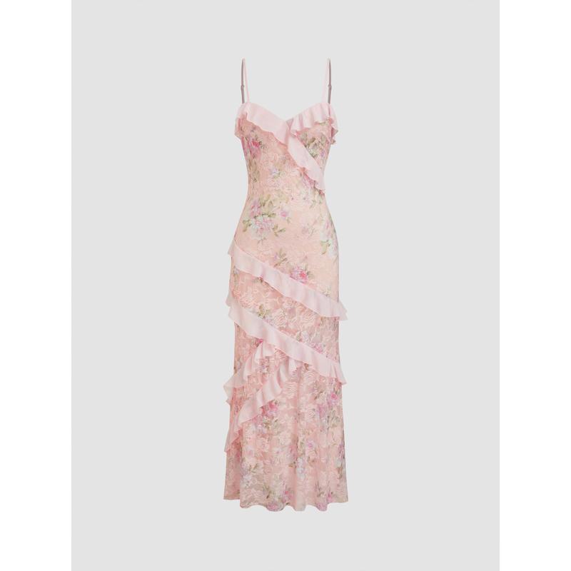 Robe longue Blossom Elegance à ourlet en dentelle