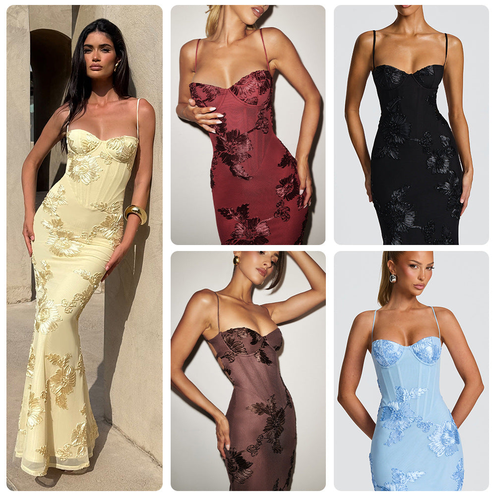 GOLDEN BLOOM™ EMBROIDERED EVENING GOWN