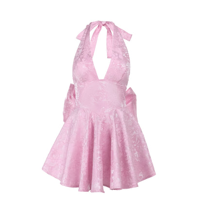 Robe dos nu à nœud en jacquard BlushBelle™