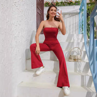 Strapless Tube Top Flared Fit One-piece Jumpsuit